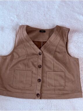 A.U.K. Women's Tan Suede Button-Front Vest